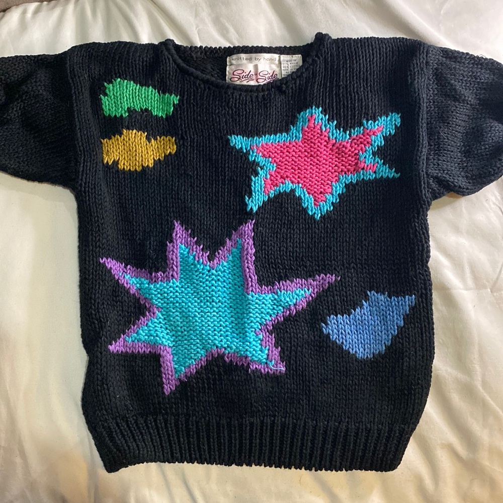 Retro girls puff sleeve sweater